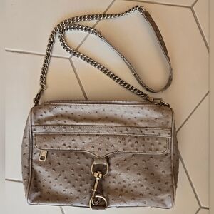 Rebecca Minkoff grey orstrich leather crossbody bag with chain strap